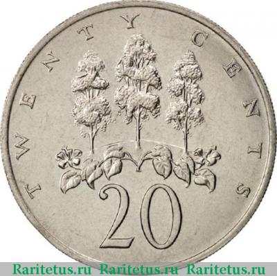 Реверс монеты 20 центов (cents) 1988 года   Ямайка