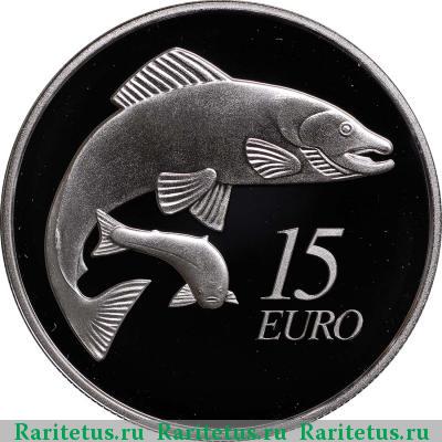 Реверс монеты 15 евро (euro) 2011 года  лосось Ирландия proof