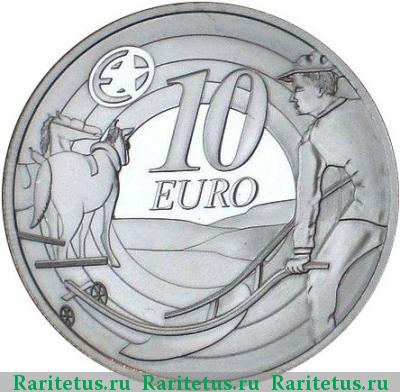 Реверс монеты 10 евро (euro) 2009 года  пахарь Ирландия proof