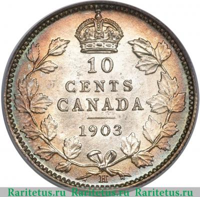 Реверс монеты 10 центов (cents) 1903 года H  Канада
