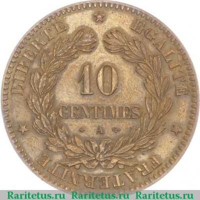 Реверс монеты 10 сантимов (centimes) 1870 года   Франция
