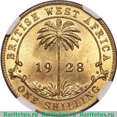 Реверс монеты 1 шиллинг (shilling) 1928 года   Британская Западная Африка
