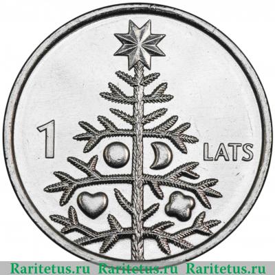 Реверс монеты 1 лат (lats) 2009 года  ёлка Латвия