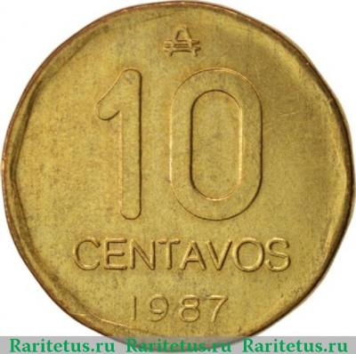 Реверс монеты 10 сентаво (centavos) 1987 года   Аргентина