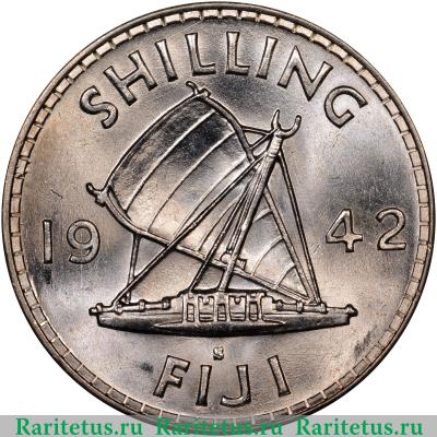 Реверс монеты 1 шиллинг (shilling) 1942 года   Фиджи