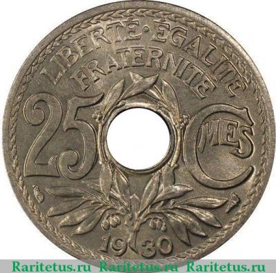 Реверс монеты 25 сантимов (centimes) 1930 года   Франция