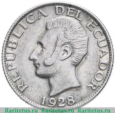 50 сентаво (centavos) 1928 года   Эквадор