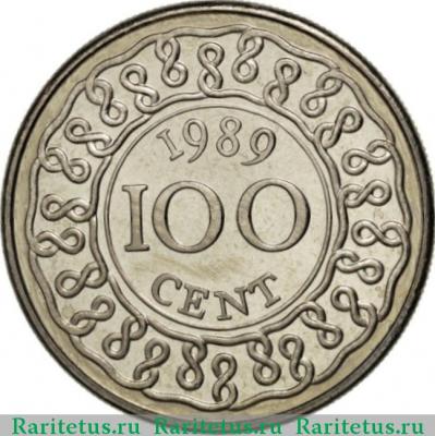Реверс монеты 100 центов (cents) 1989 года   Суринам