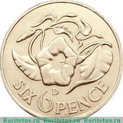 Реверс монеты 6 пенсов (pence) 1964 года   Замбия