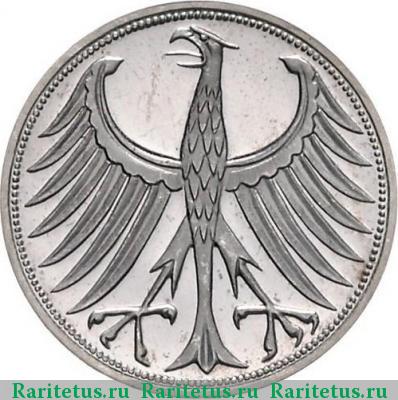 Реверс монеты 5 марок (deutsche mark) 1961 года G 