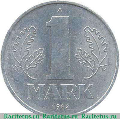 Реверс монеты 1 марка (mark) 1982 года A ГДР