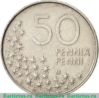 Реверс монеты 50 пенни (pennia) 1990 года M медведь, Финляндия