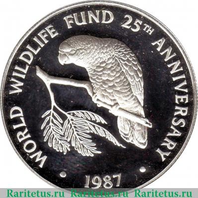Реверс монеты 5 долларов (dollars) 1987 года   Каймановы острова proof