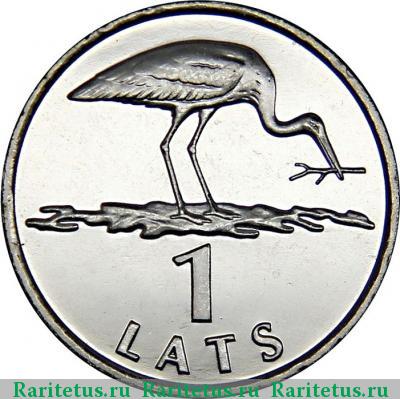 Реверс монеты 1 лат (lats) 2001 года  аист Латвия