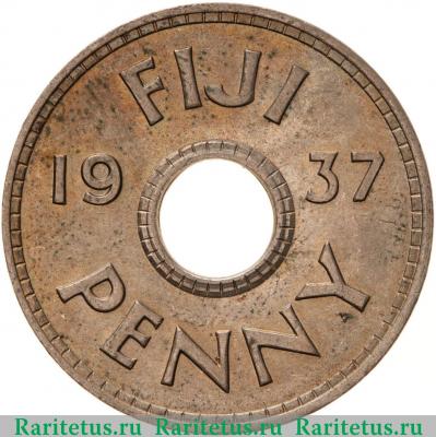Реверс монеты 1 пенни (penny) 1937 года   Фиджи