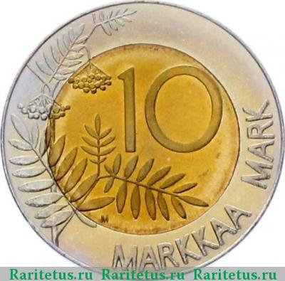 Реверс монеты 10 марок (markkaa) 1993 года M 