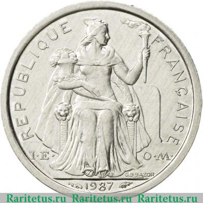 1 франк (franc) 1987 года   Французская Полинезия