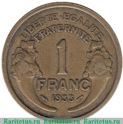 Реверс монеты 1 франк (franc) 1933 года   Франция