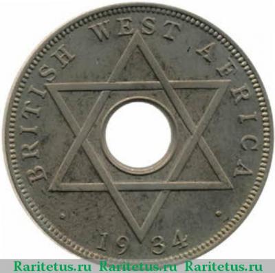 Реверс монеты 1/2 пенни (penny) 1934 года   Британская Западная Африка