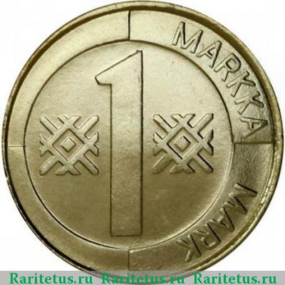 Реверс монеты 1 марка (markka) 1996 года M Финляндия