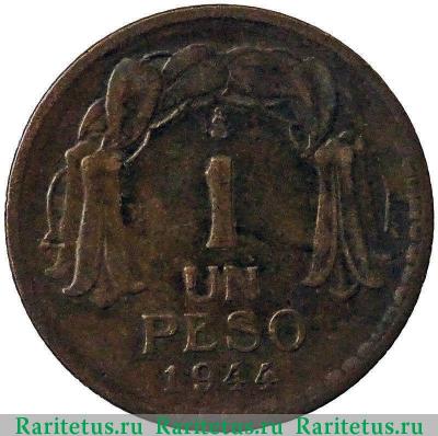 Реверс монеты 1 песо (peso) 1944 года   Чили