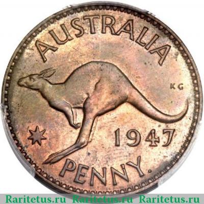 Реверс монеты 1 пенни (penny) 1947 года  точка Австралия