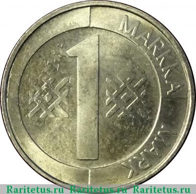 Реверс монеты 1 марка (markka) 1993 года М новый тип, Финляндия