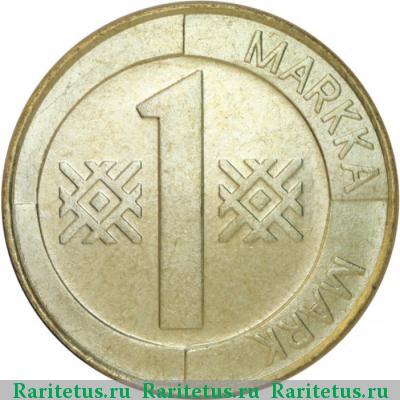 Реверс монеты 1 марка (markka) 1997 года M Финляндия