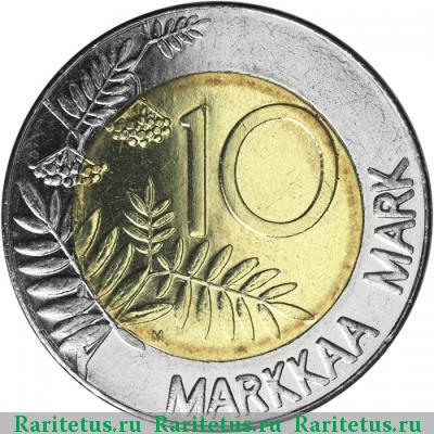 Реверс монеты 10 марок (markkaa) 2001 года M 