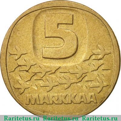 Реверс монеты 5 марок (markkaa) 1984 года N 