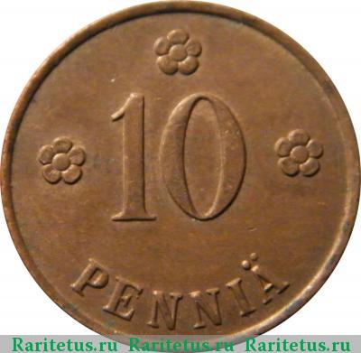 Реверс монеты 10 пенни (pennia) 1929 года  Финляндия