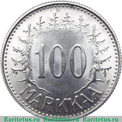 Реверс монеты 100 марок (markkaa) 1960 года S 