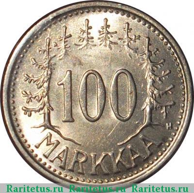 Реверс монеты 100 марок (markkaa) 1956 года H 