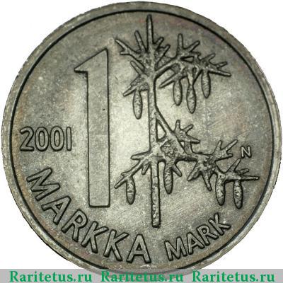 Реверс монеты 1 марка (markka) 2001 года М Финляндия