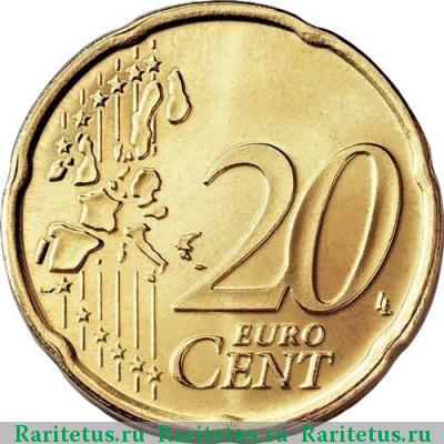 Реверс монеты 20 евро центов (евроцентов, euro cent) 1999 года М Финляндия