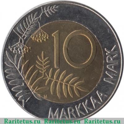 Реверс монеты 10 марок (markkaa) 1995 года М 