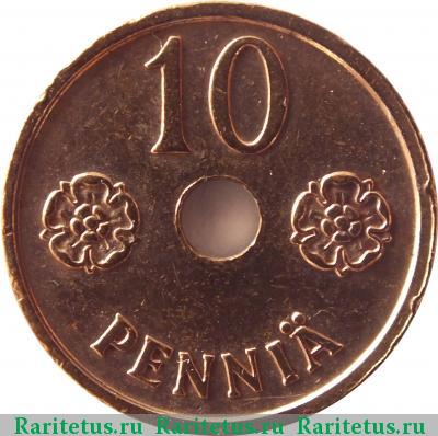 Реверс монеты 10 пенни (pennia) 1941 года  Финляндия