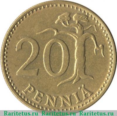 Реверс монеты 20 пенни (pennia) 1976 года K Финляндия