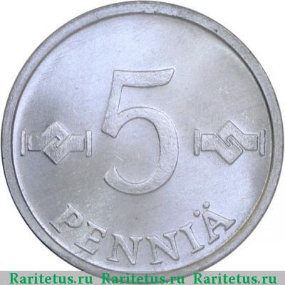 Реверс монеты 5 пенни (pennia) 1983 года  Финляндия