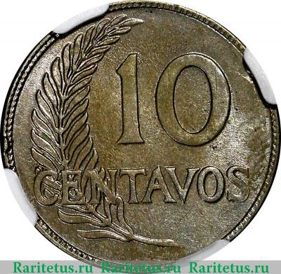 Реверс монеты 10 сентаво (centavos) 1920 года   Перу