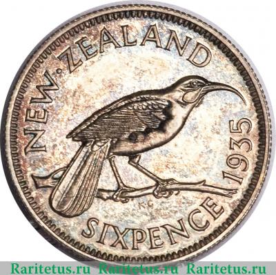Реверс монеты 6 пенсов (pence) 1935 года   Новая Зеландия