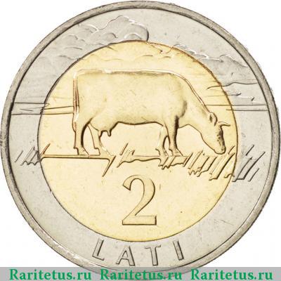 Реверс монеты 2 лата (lati) 1999 года  