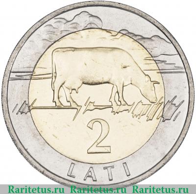 Реверс монеты 2 лата (lati) 2009 года  
