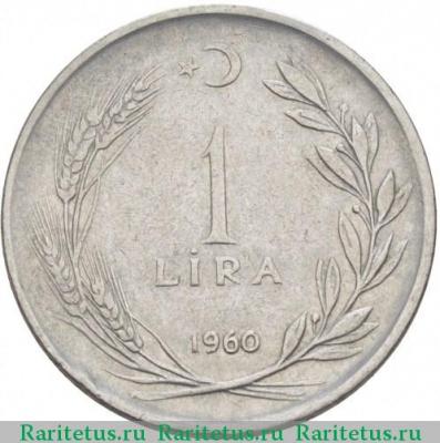 Реверс монеты 1 лира (lira) 1960 года   Турция