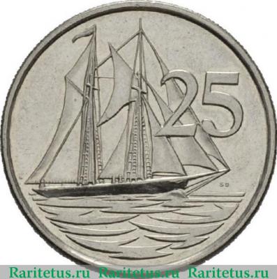 Реверс монеты 25 центов (cents) 1999 года   Каймановы острова