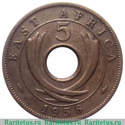 Реверс монеты 5 центов (cents) 1956 года KN  Британская Восточная Африка
