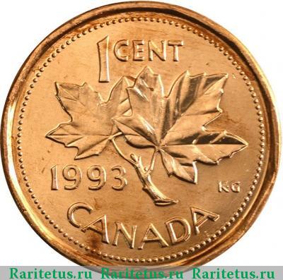 Реверс монеты 1 цент (cent) 1993 года  Канада