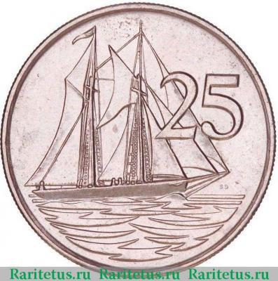 Реверс монеты 25 центов (cents) 1990 года   Каймановы острова