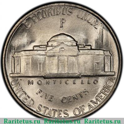 Реверс монеты 5 центов (cents) 1944 года P США