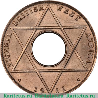 Реверс монеты 1/10 пенни (penny) 1911 года   Британская Западная Африка